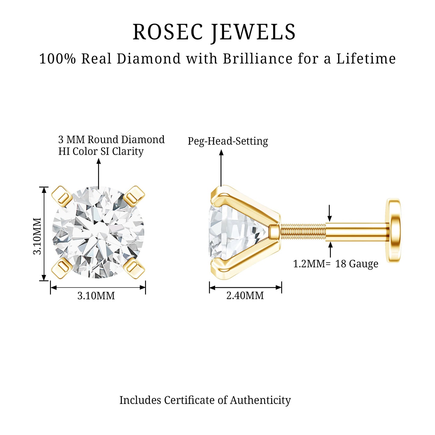 Minimalist Peg Head Set Diamond Nose Pin Stud