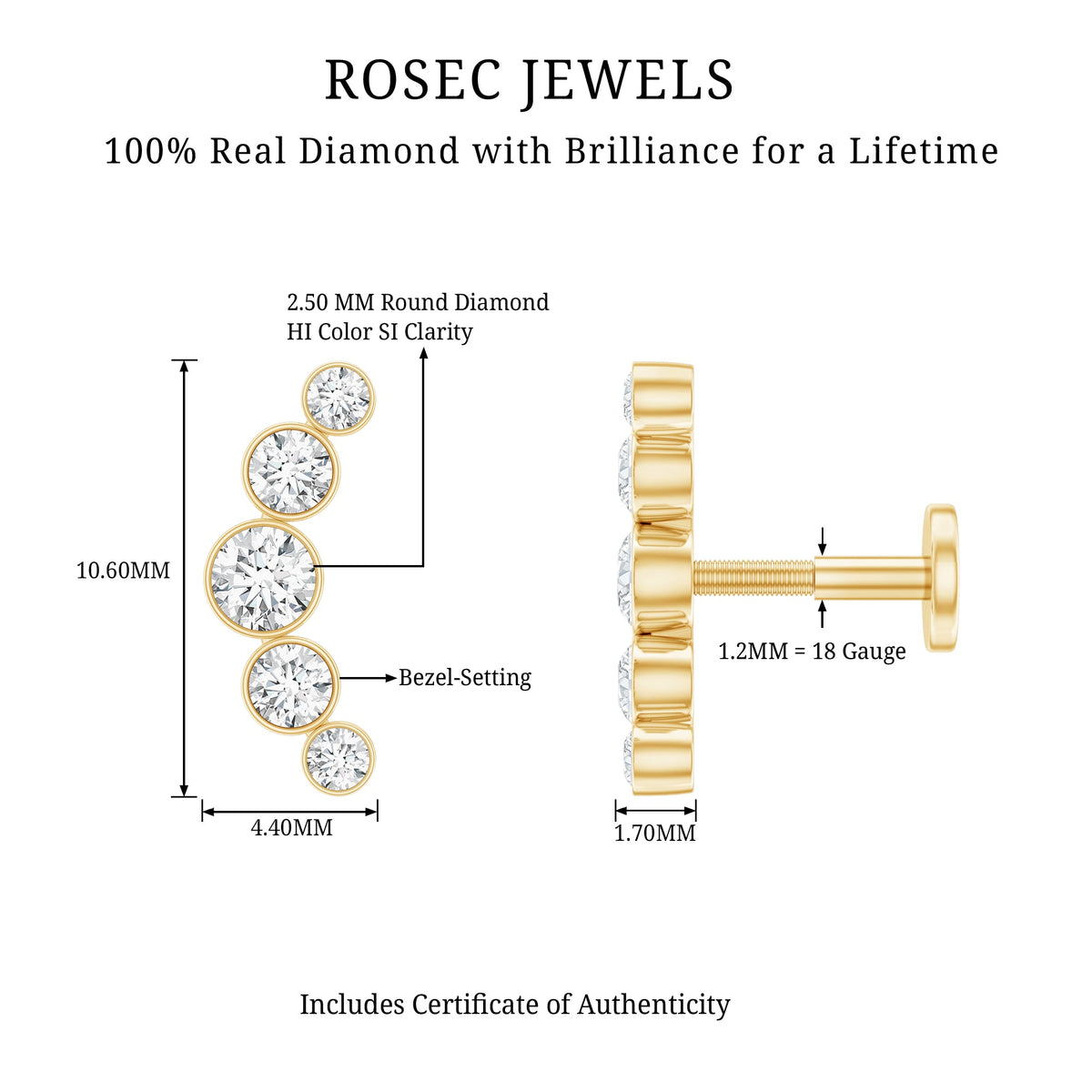 Graduated Diamond Ear Climber Earring in Bezel Setting
