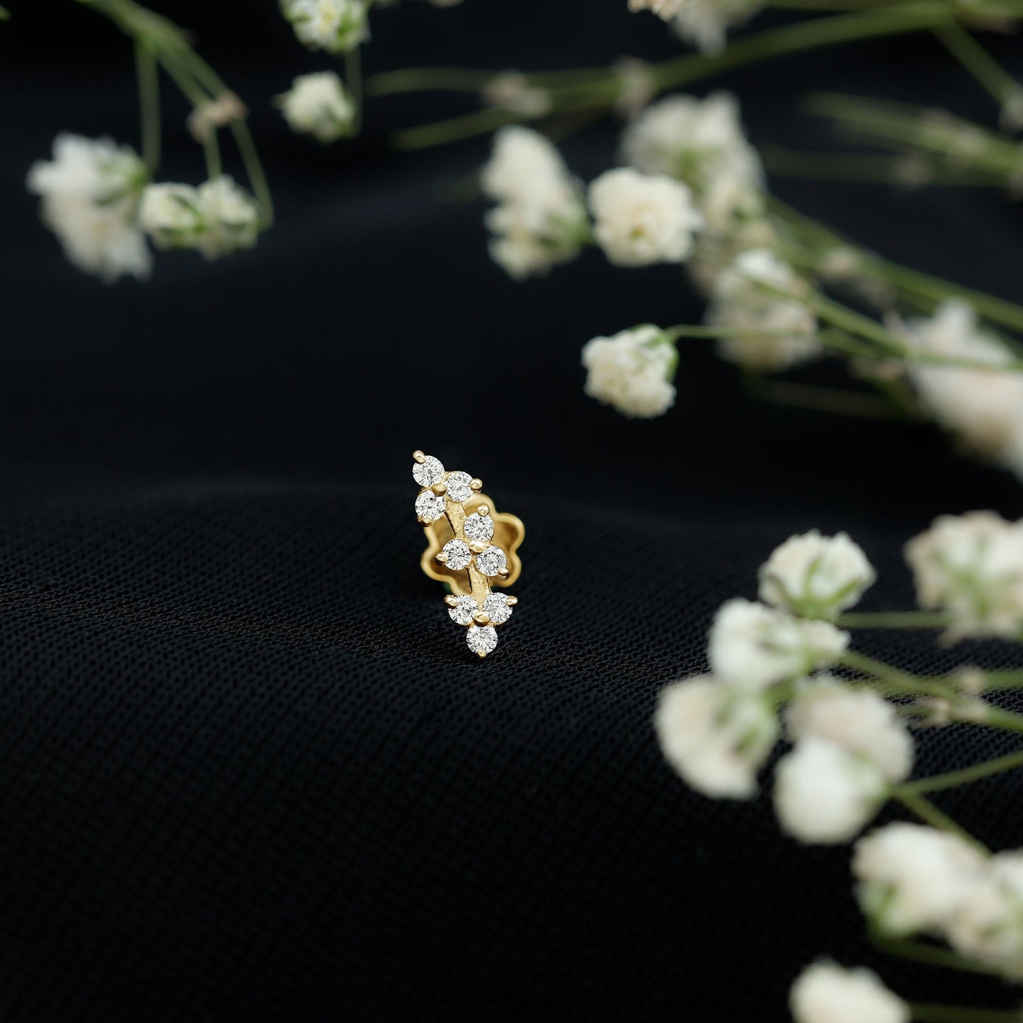 Simple Diamond Curved Helix Earring with Flat Back