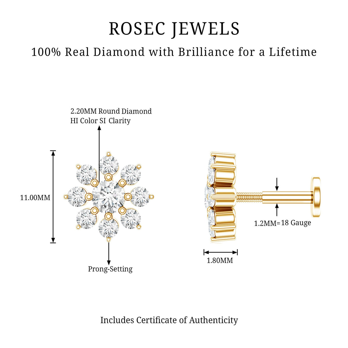 Sparkling Diamond Flower Cartilage Earring with Flat Back