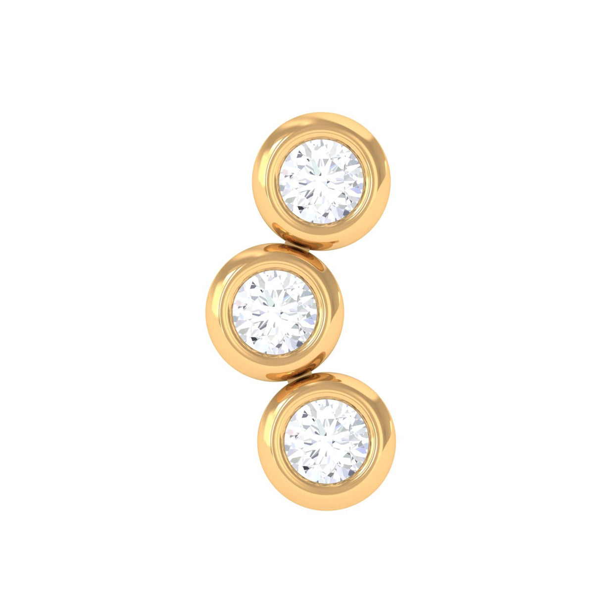 Three Diamond Curved Helix Earring in Bezel Setting