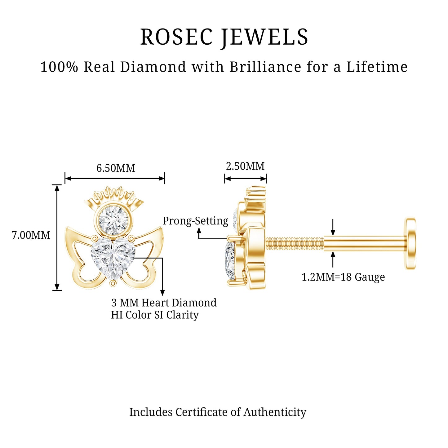Heart Diamond Angel Earring for Helix Piercing