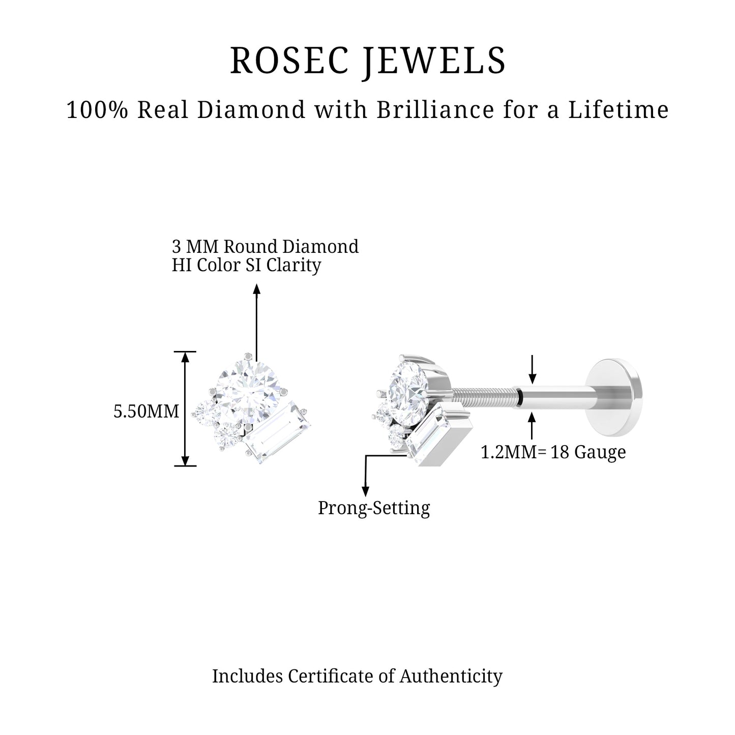 Unique Diamond Cluster Earring for Conch Piercing