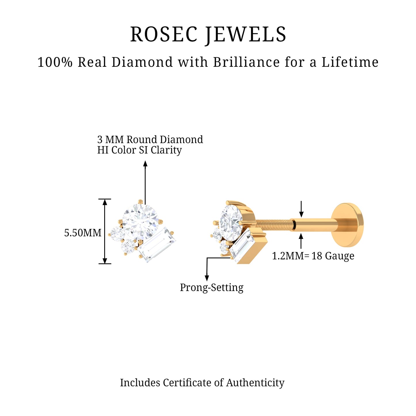 Unique Diamond Cluster Earring for Conch Piercing