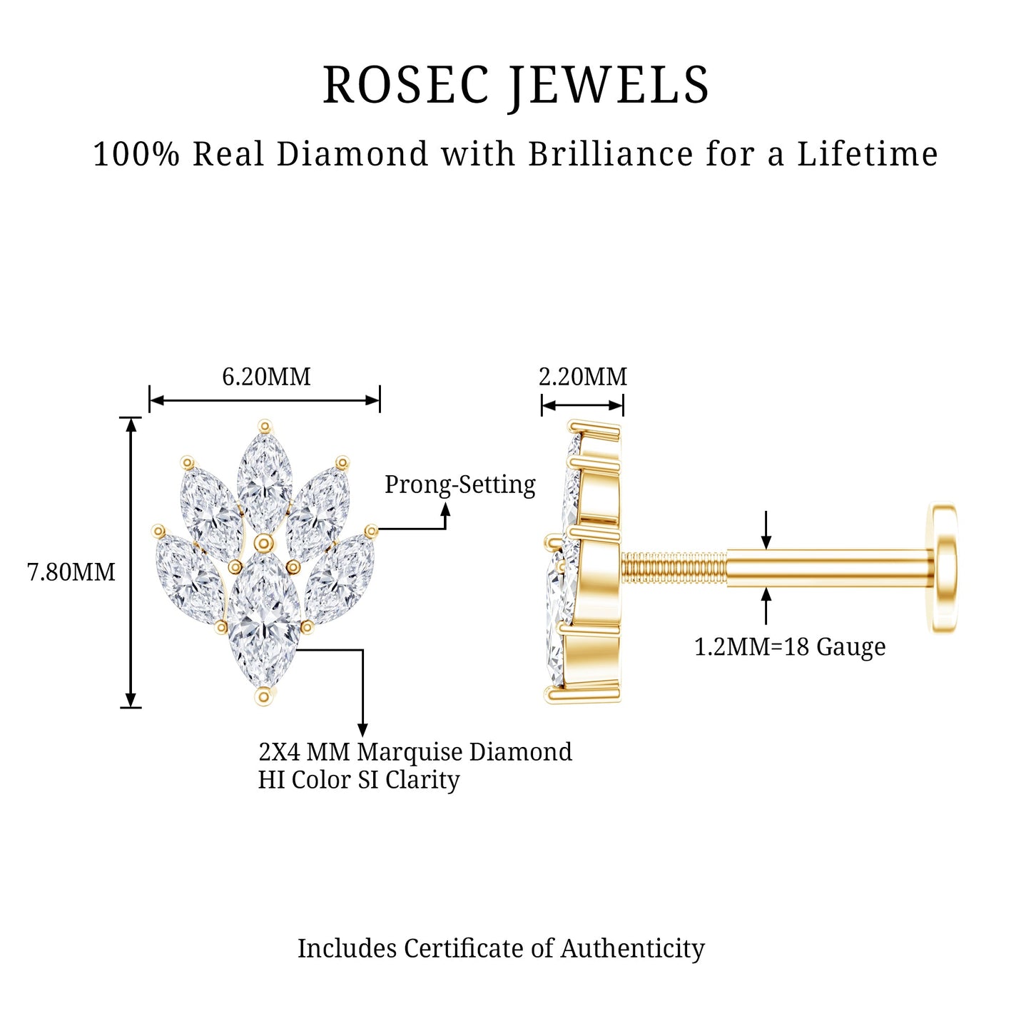 Marquise Diamond Leaf Cluster Helix Earring