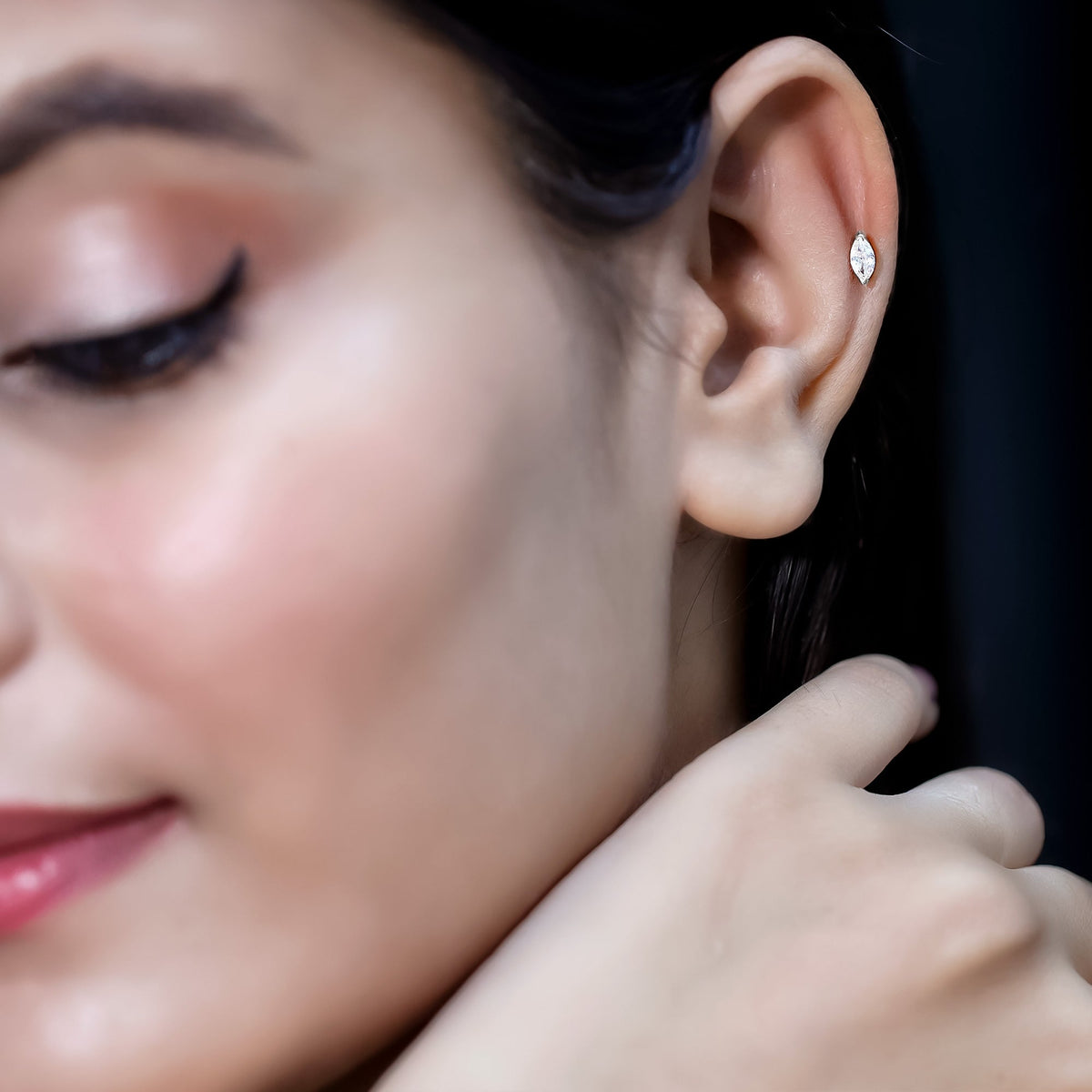 Marquise Diamond Solitaire Earring for Helix Piercing