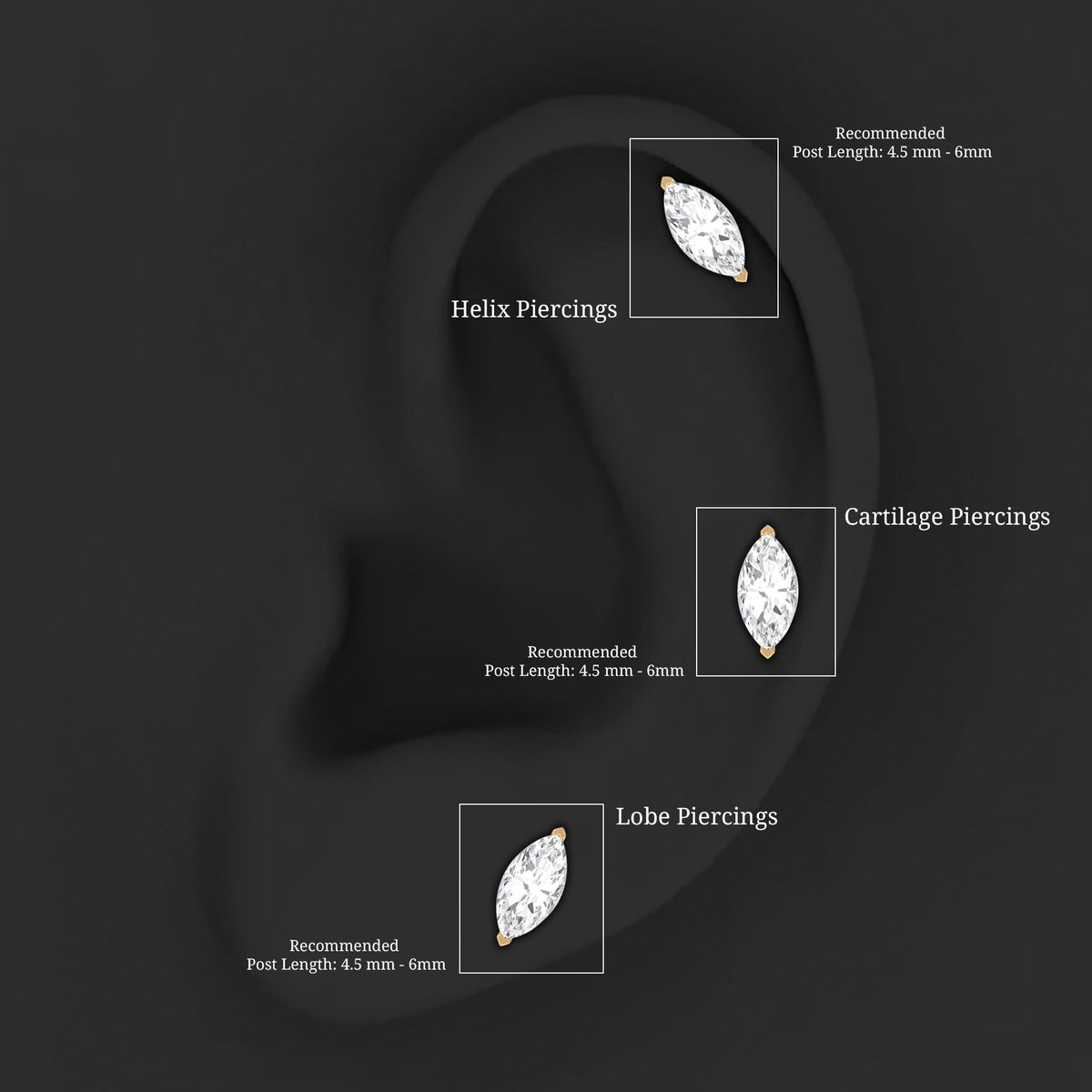 Marquise Diamond Solitaire Earring for Helix Piercing