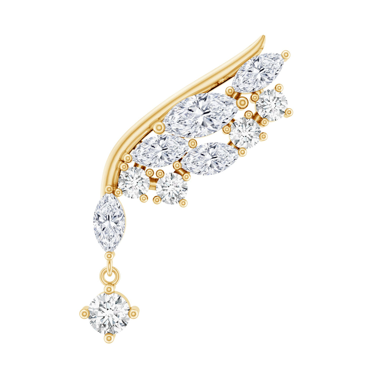 Brilliant Cut Diamond Wing Helix Drop Earring with Flat Back