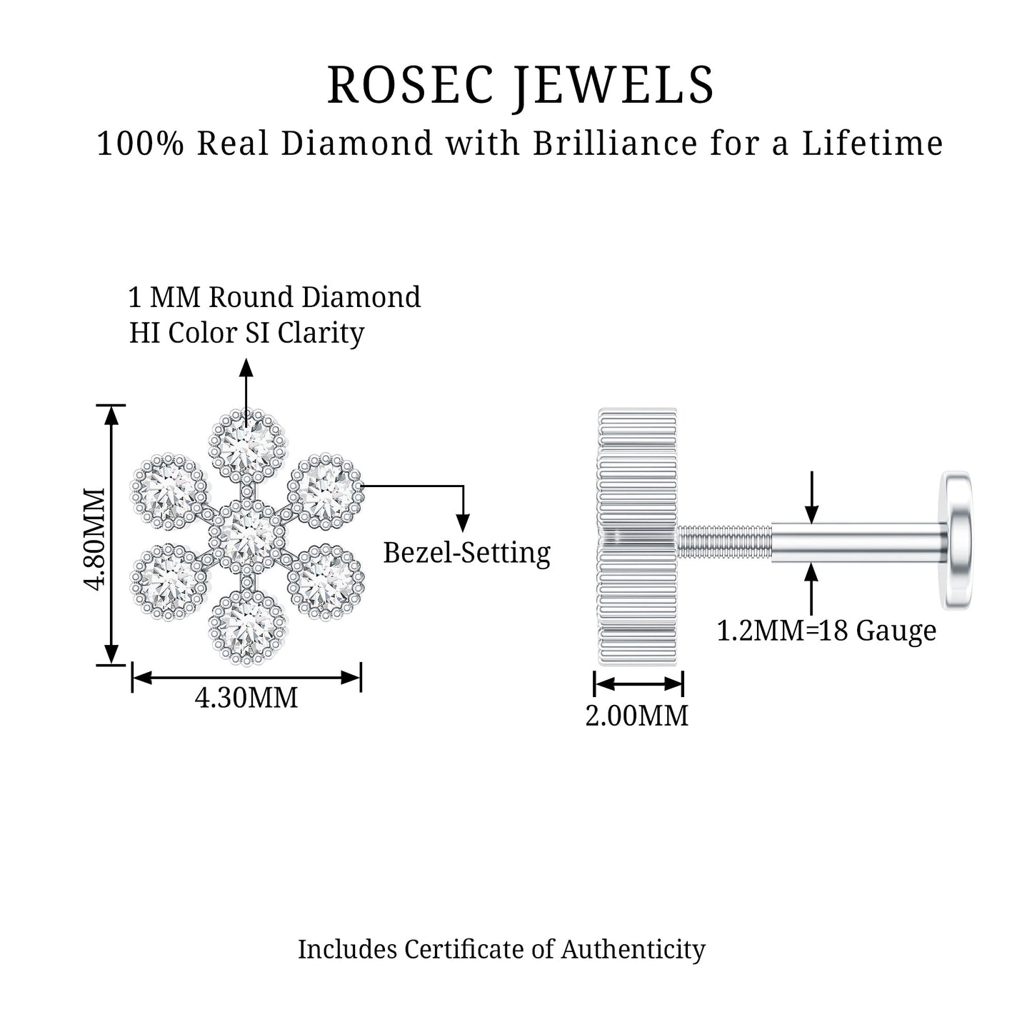 Round Diamond Flower Earring in Beaded Bezel Setting