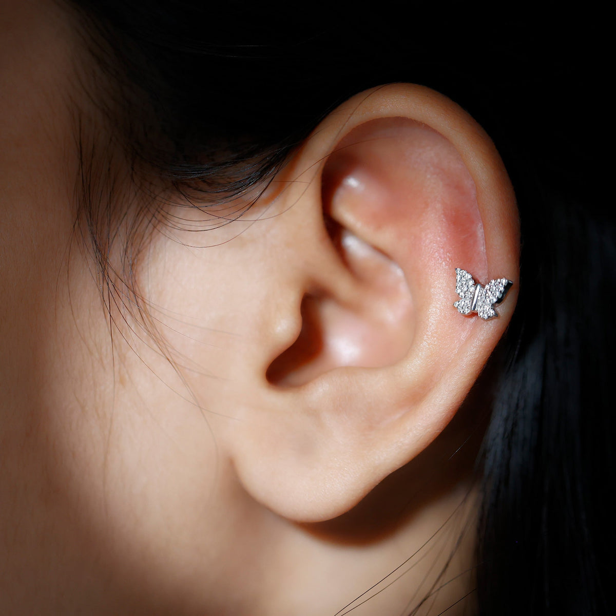 Certified Diamond Butterfly Cartilage Earring
