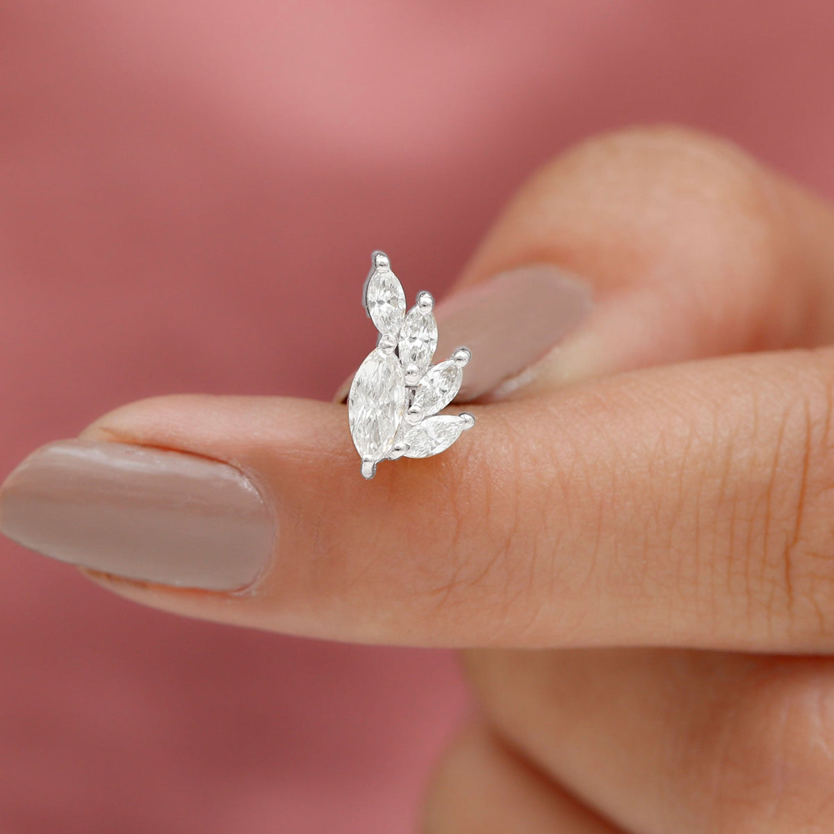 Marquise Diamond Cluster Helix Earring with Flat Back