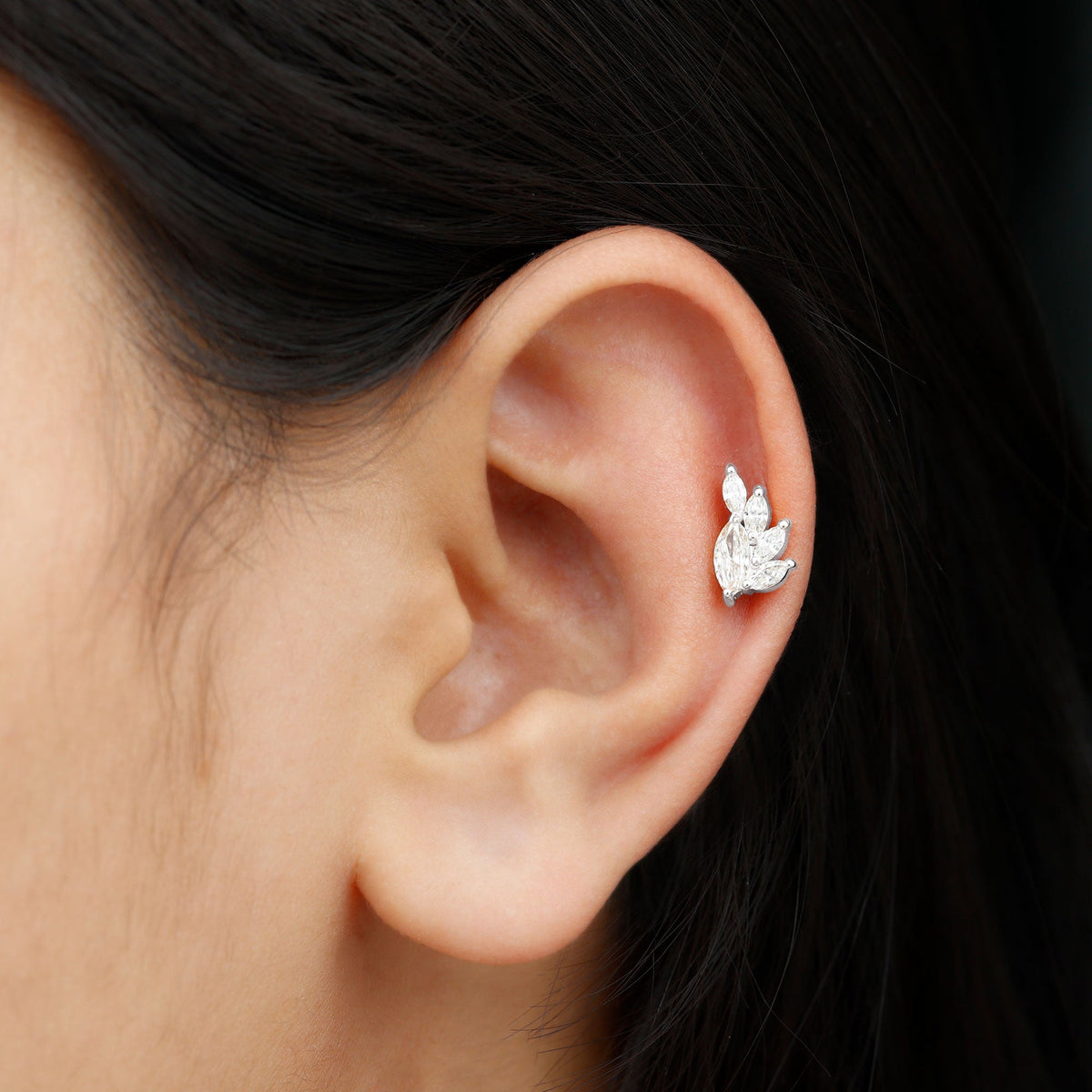 Marquise Diamond Cluster Helix Earring with Flat Back