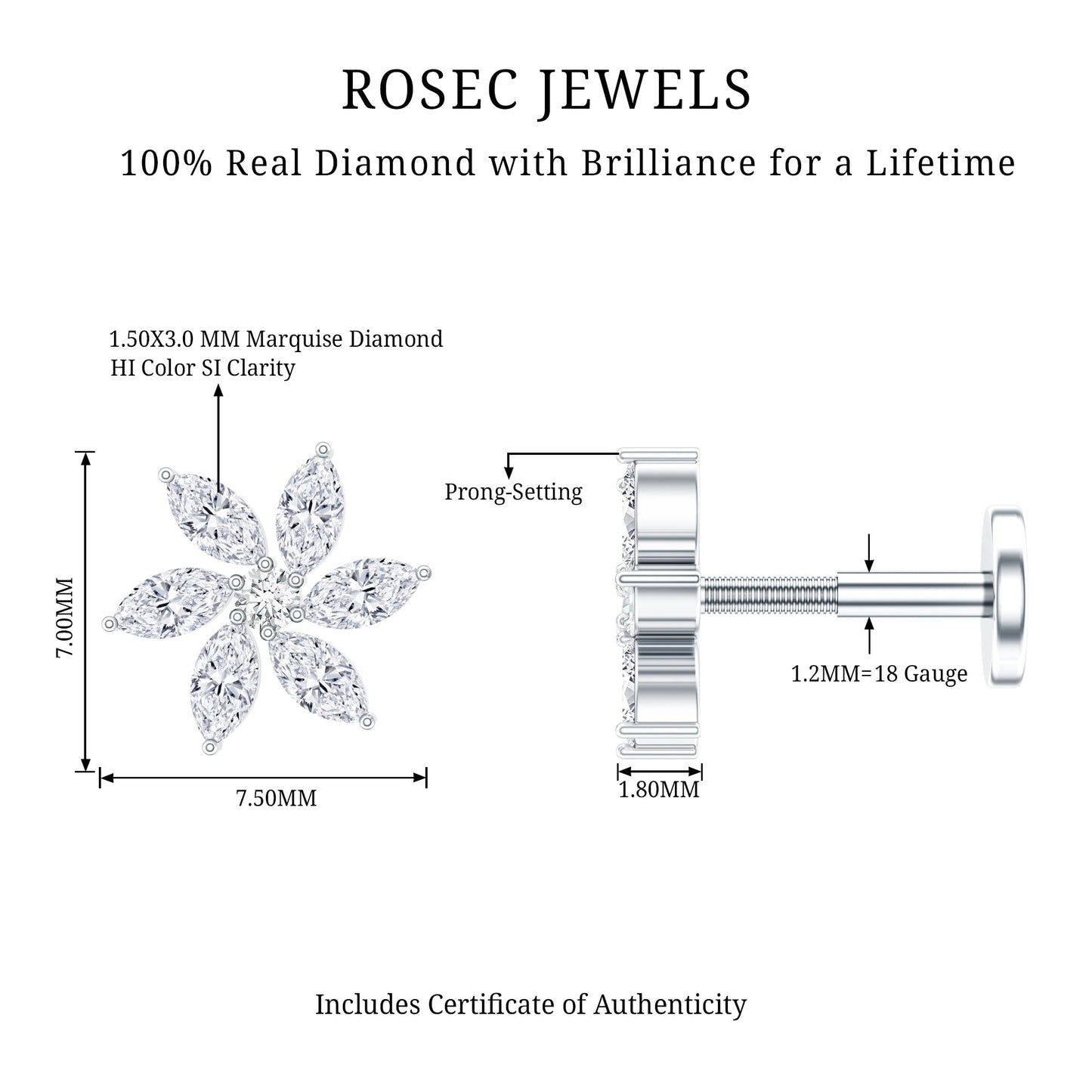 Sparkling Marquise Diamond Flower Helix Earring