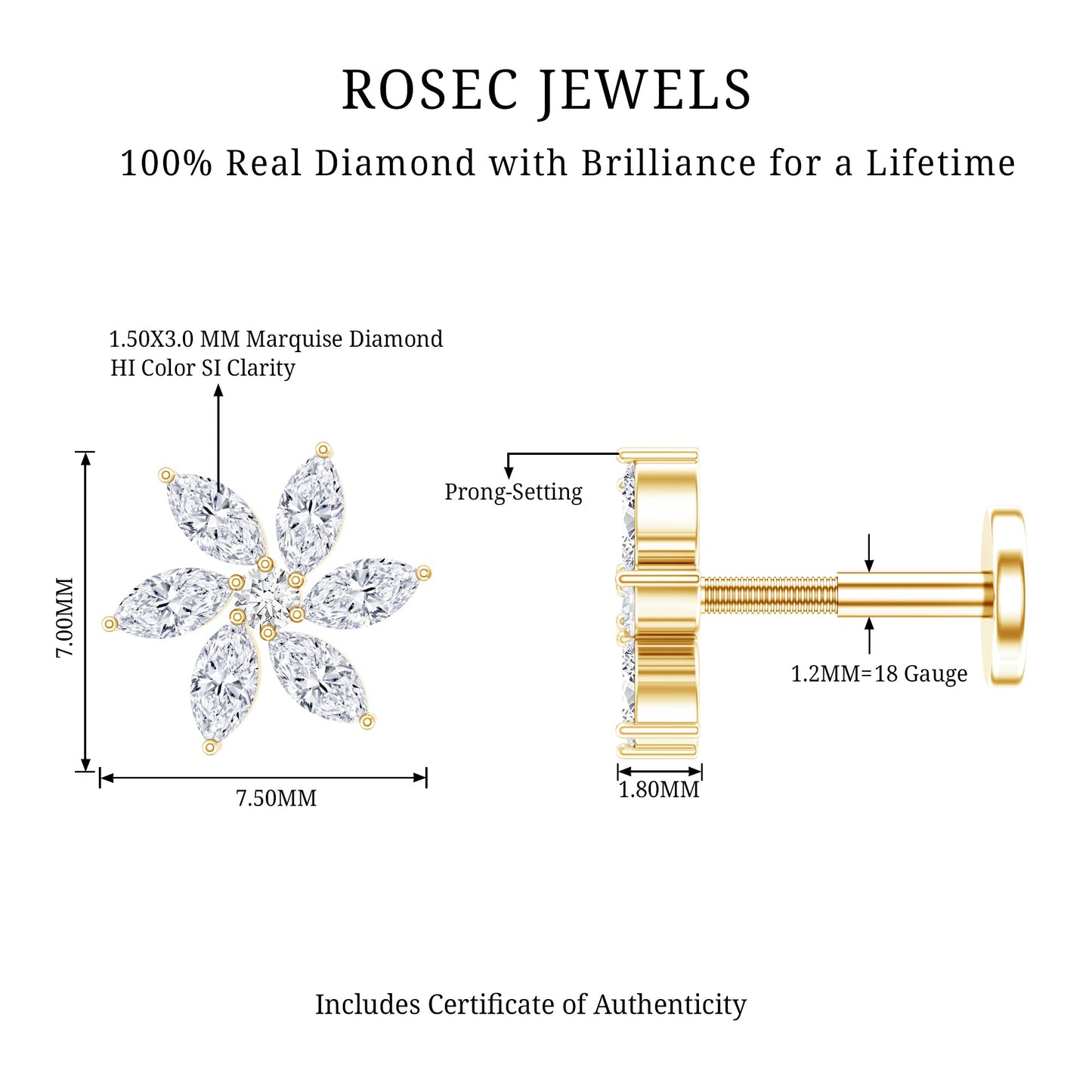 Sparkling Marquise Diamond Flower Helix Earring
