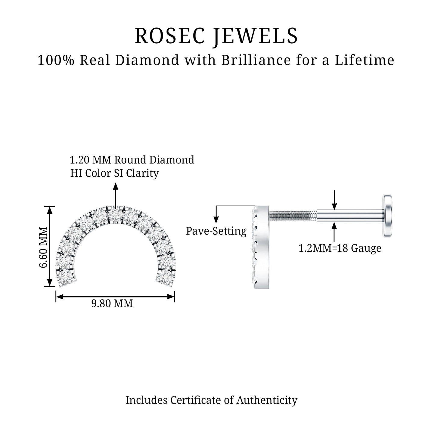 Certified Diamond Half Circle Earring for Piercing