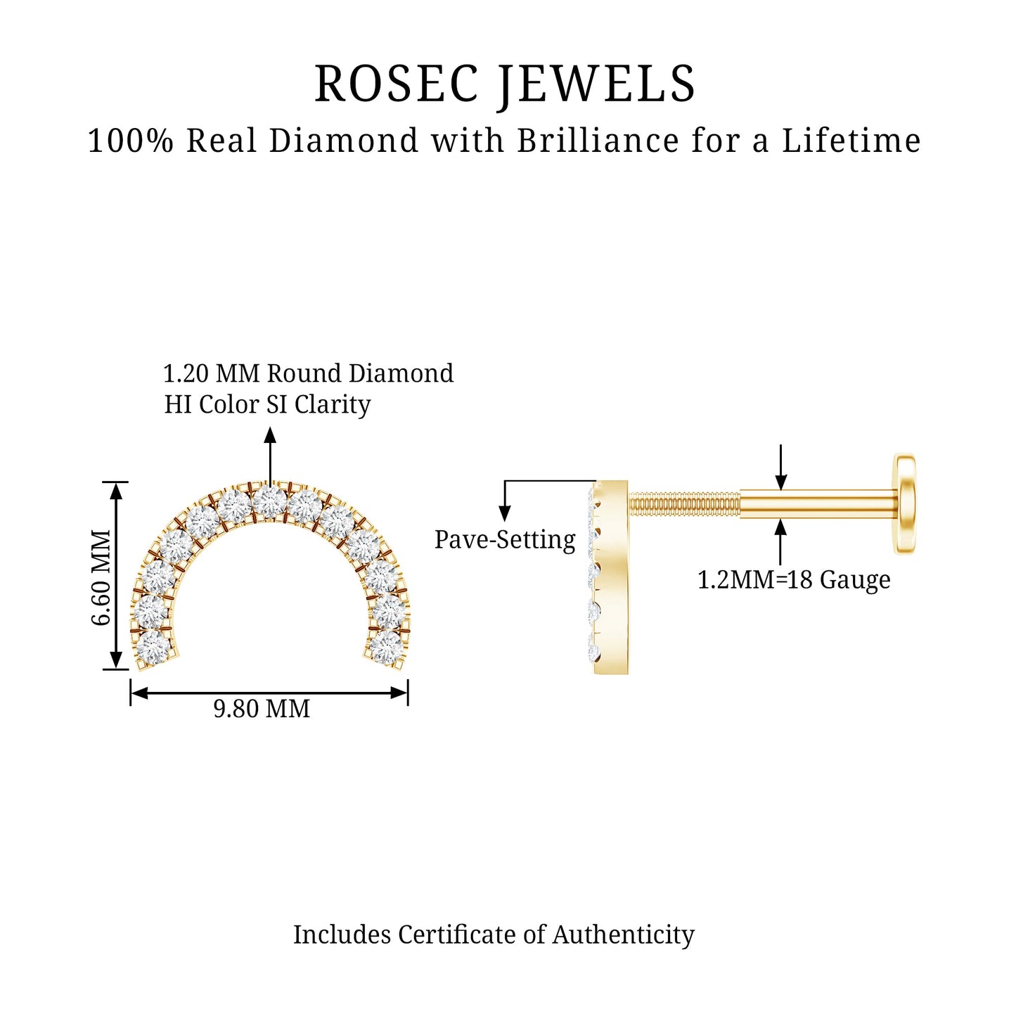 Certified Diamond Half Circle Earring for Piercing