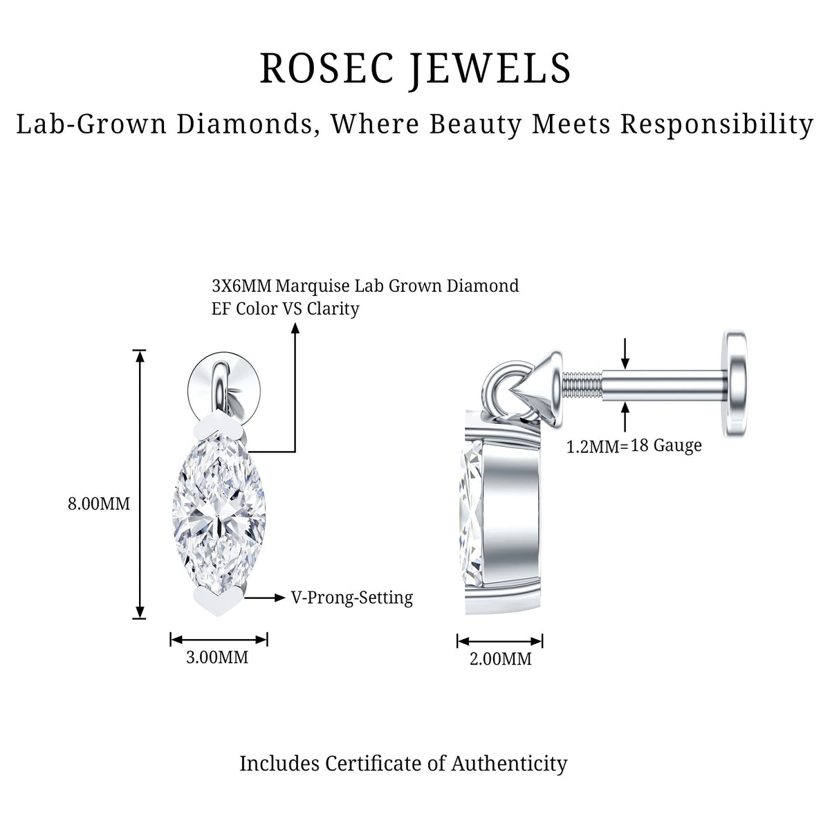 Marquise Diamond Cartilage Dangle Earring