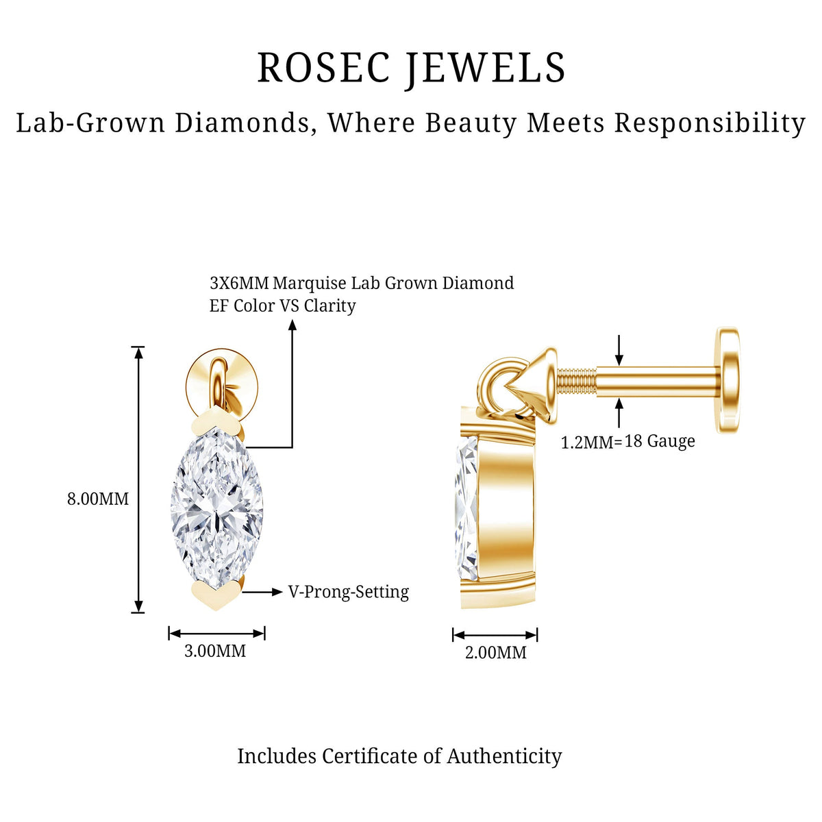 Marquise Diamond Cartilage Dangle Earring