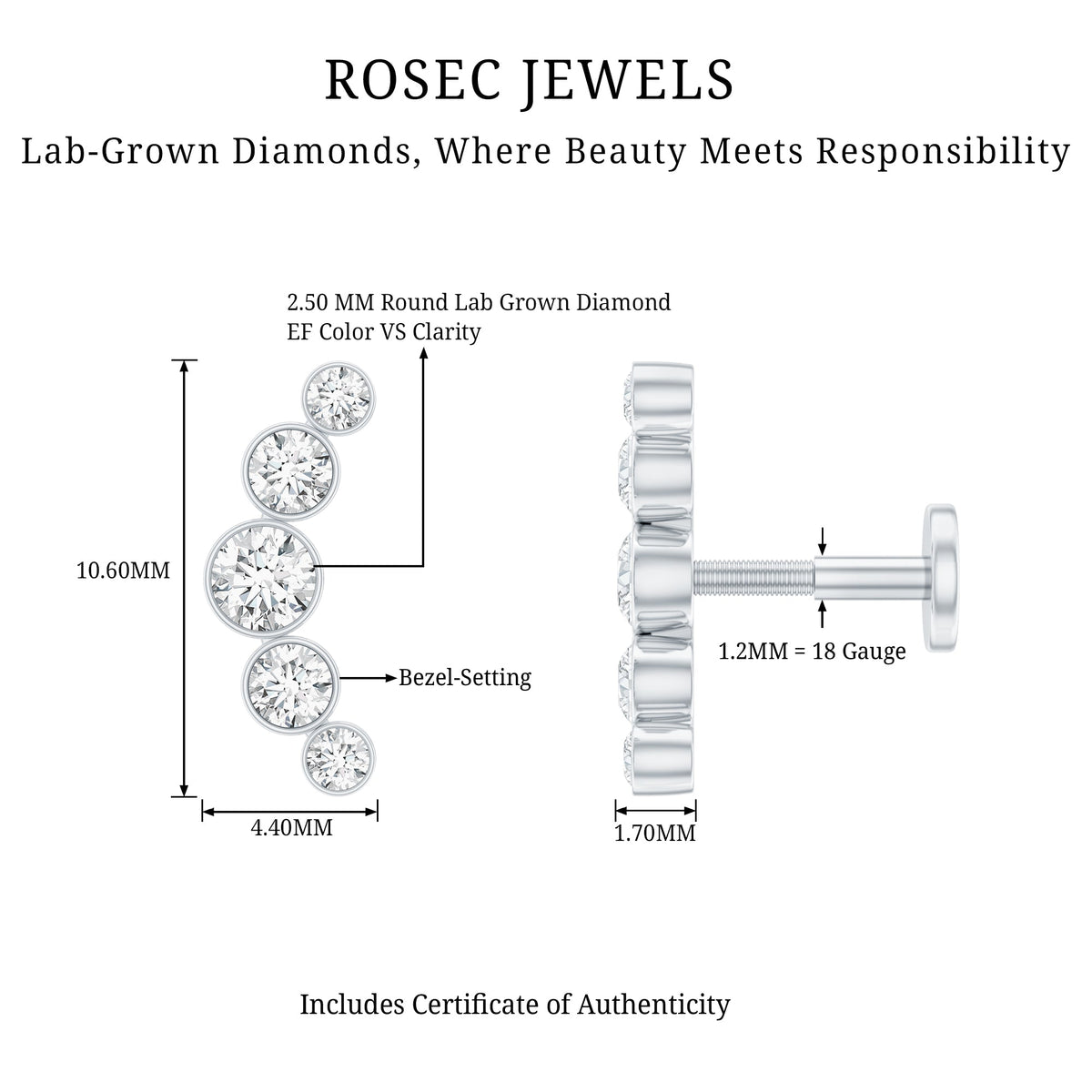 Graduated Diamond Ear Climber Earring in Bezel Setting