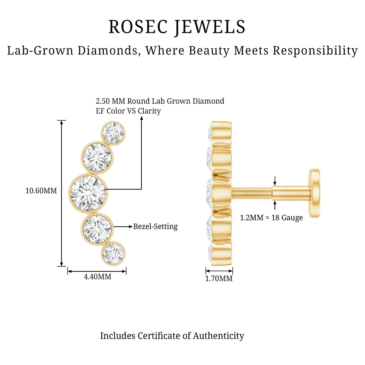 Graduated Diamond Ear Climber Earring in Bezel Setting