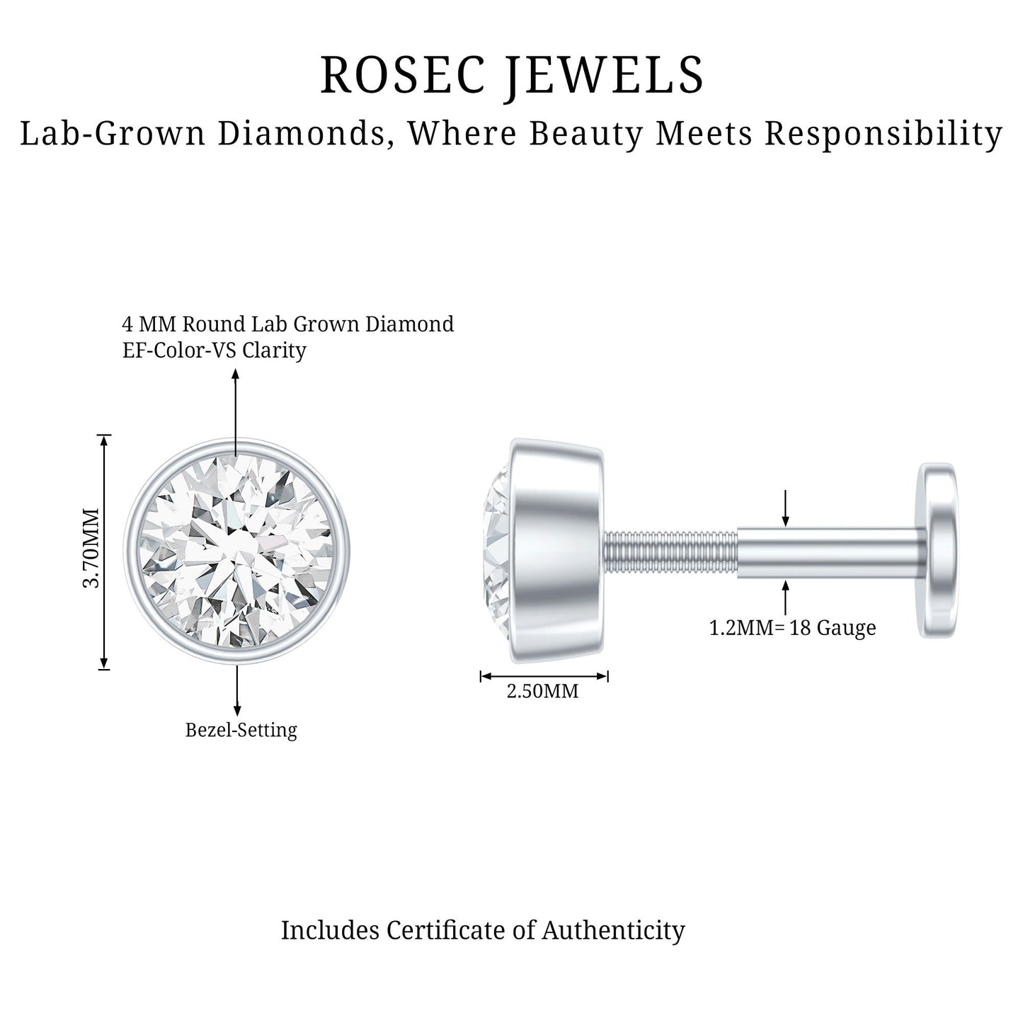 Bezel Set Diamond Solitaire Conch Earring
