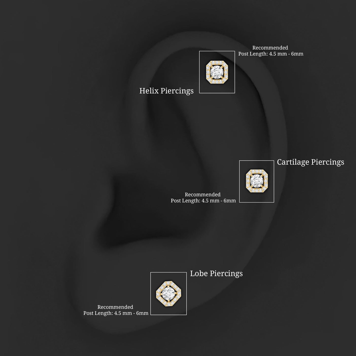 Simple Octagon Shape Diamond Helix Earring