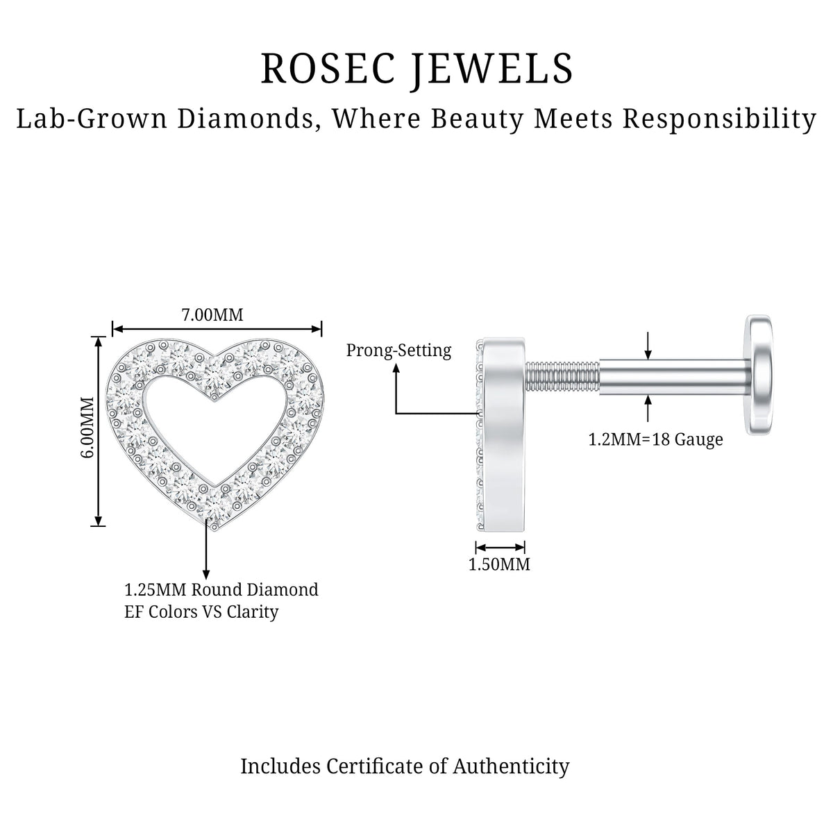 Cute Diamond Open Heart Earring for Helix Piercing