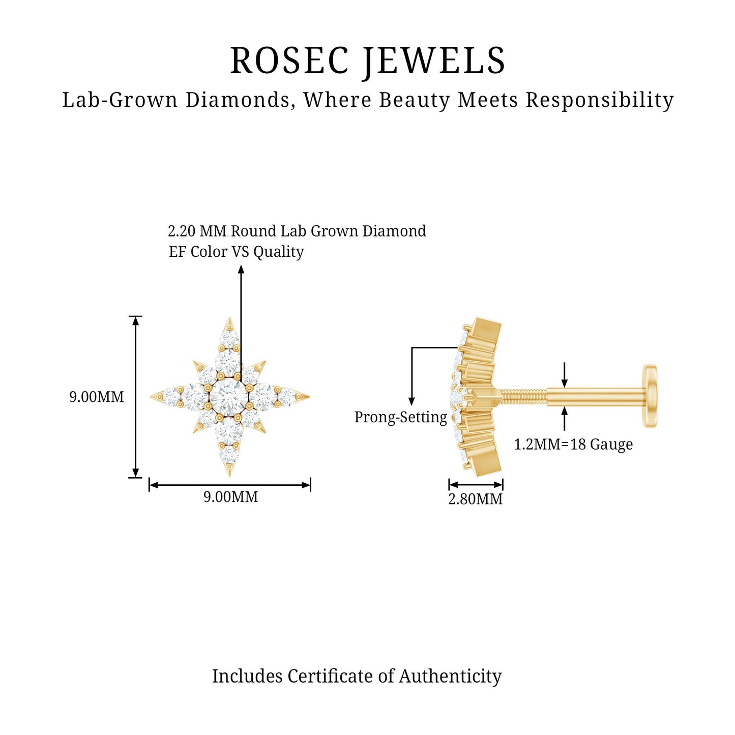 Sparkling Diamond Starburst Earring for Cartilage Piercing