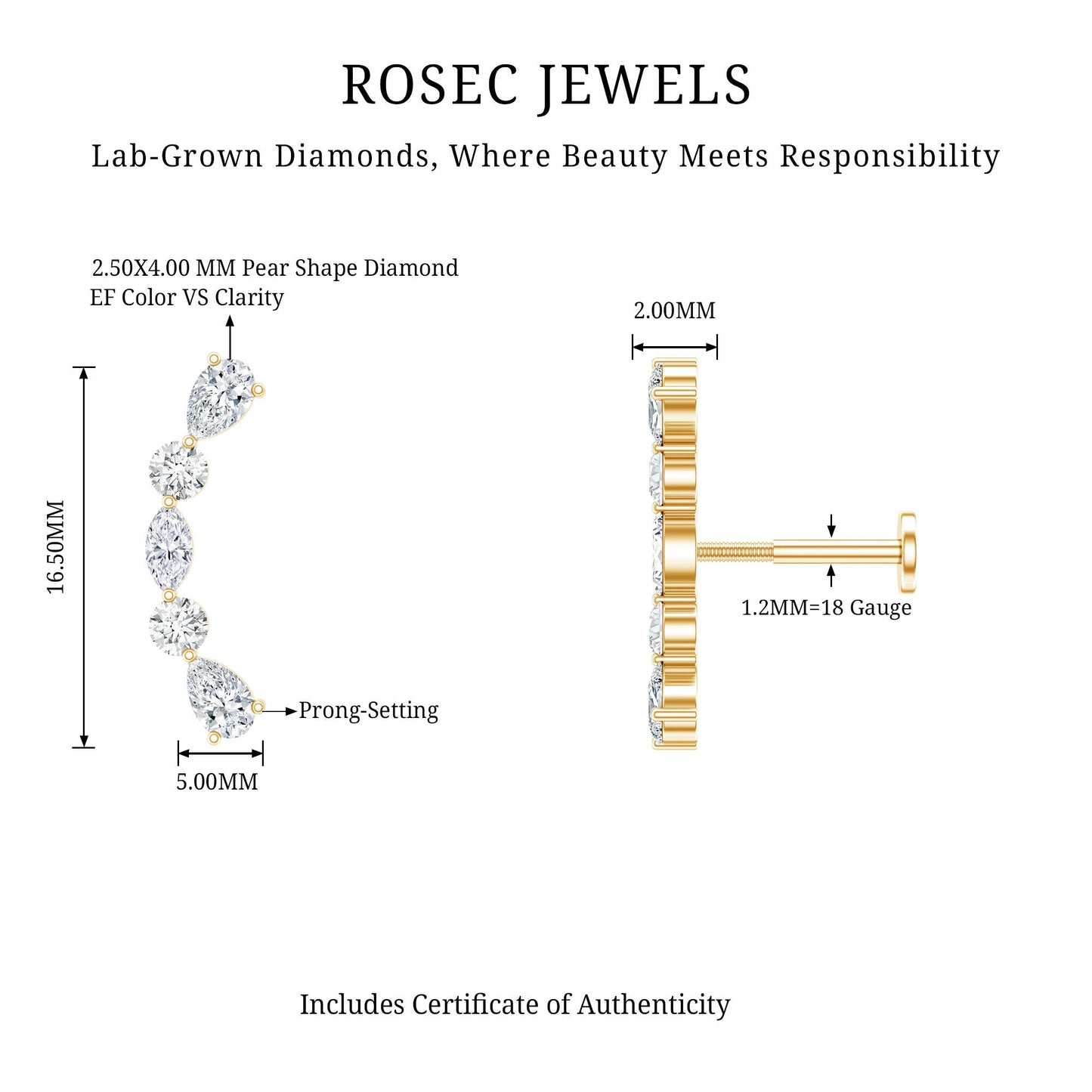 Simple Diamond Curved Crawler Earring for Helix Piercing