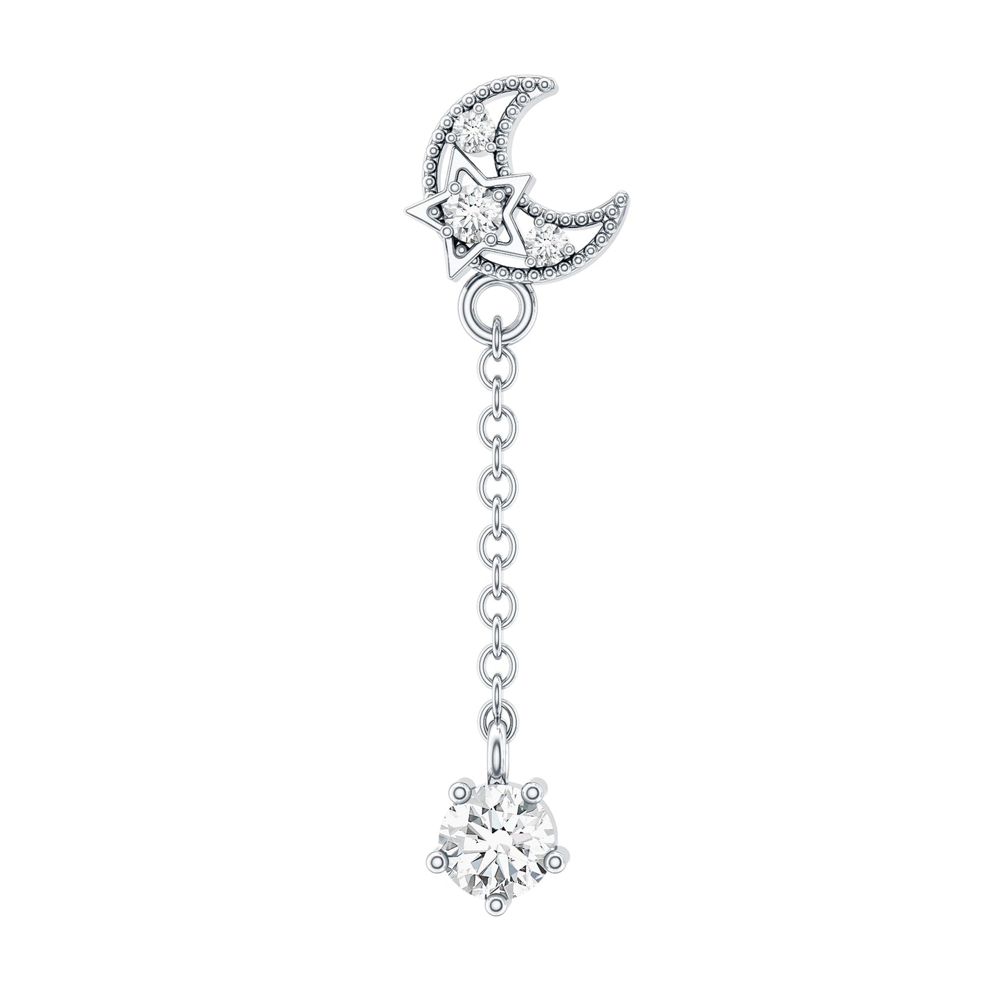 Diamond Moon Chain Earring for Helix Piercing