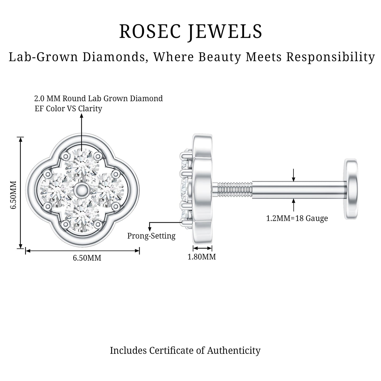 Diamond Flower Cluster Earring for Helix Piercing