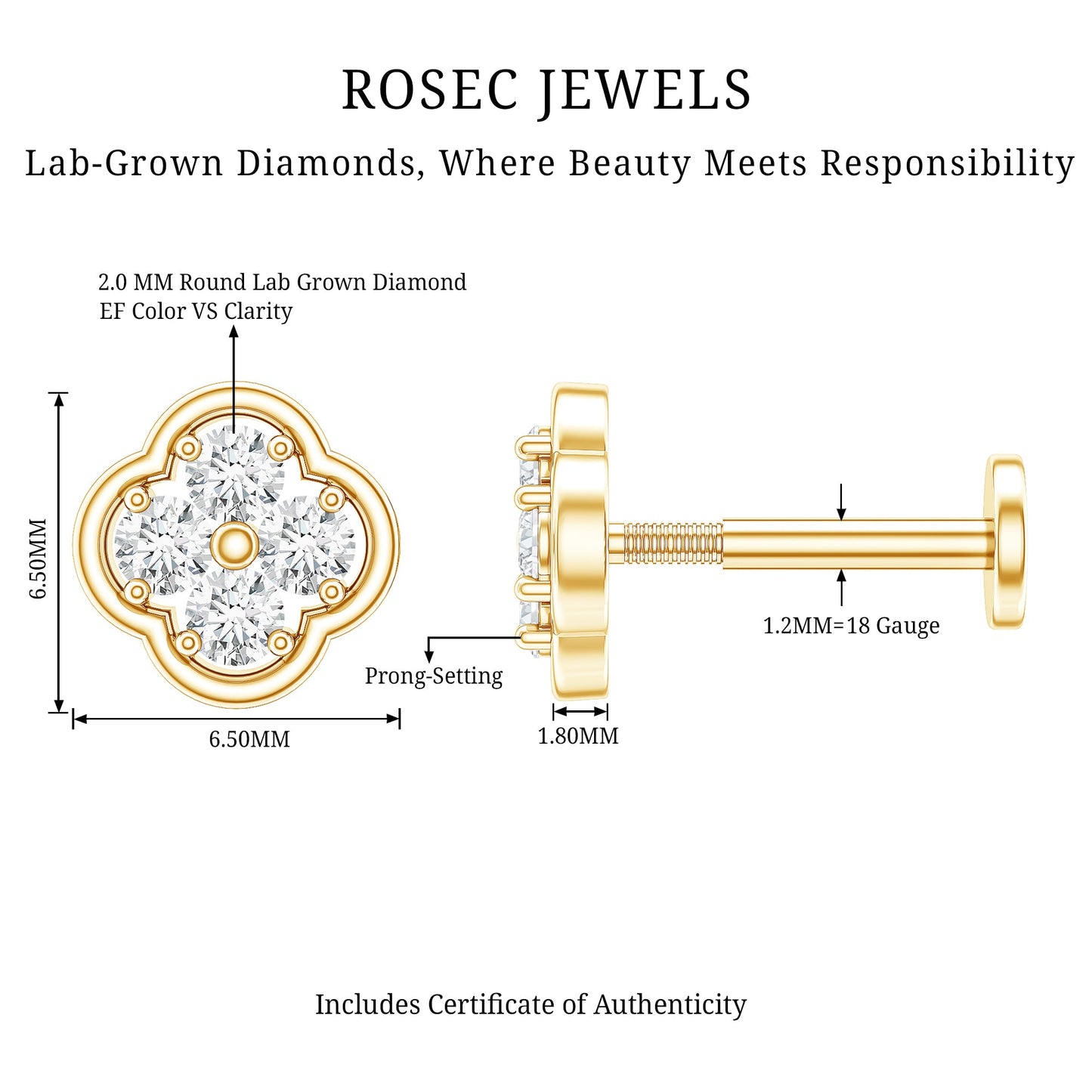 Diamond Flower Cluster Earring for Helix Piercing