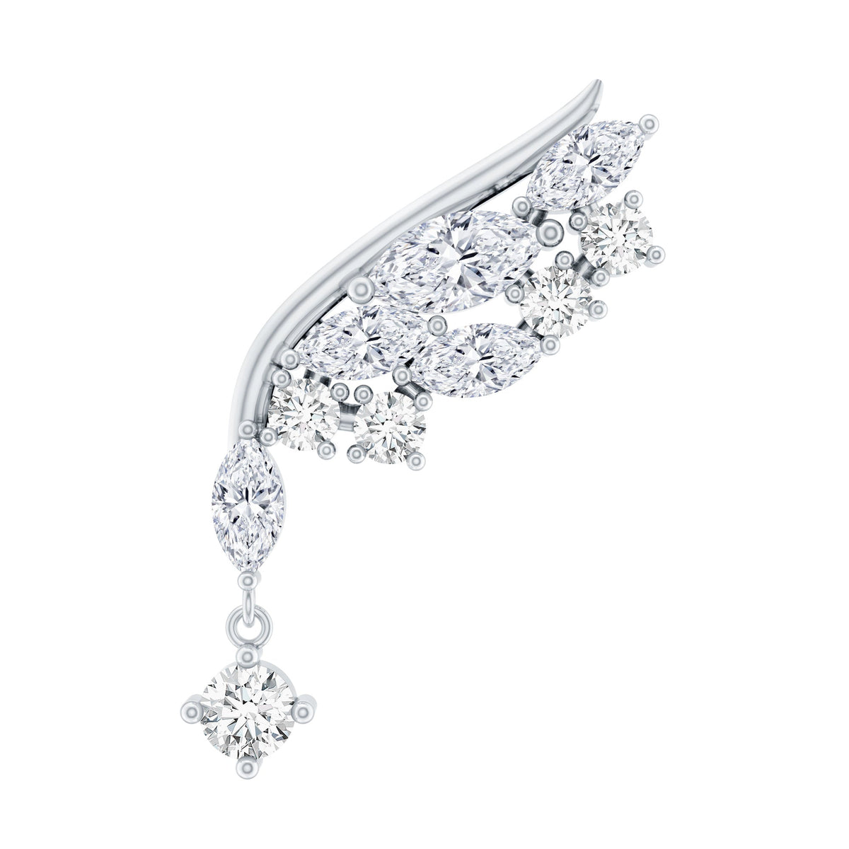 Brilliant Cut Diamond Wing Helix Drop Earring with Flat Back