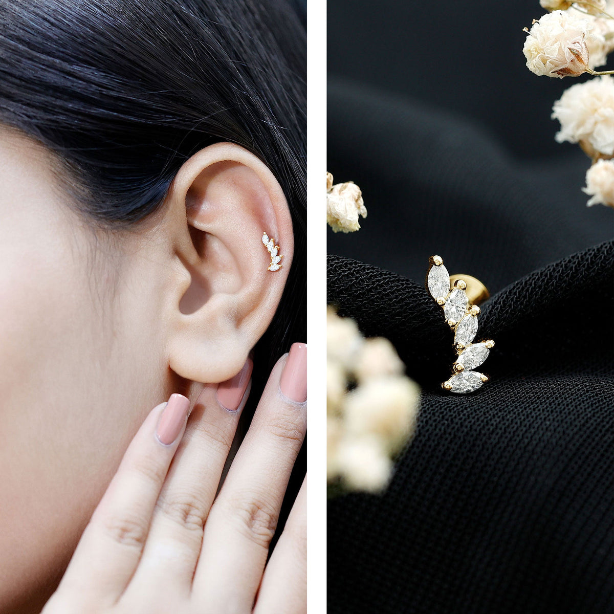 Marquise Diamond Crawler Earring for Helix Piercing
