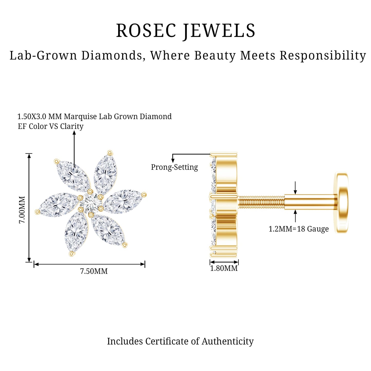 Sparkling Marquise Diamond Flower Helix Earring