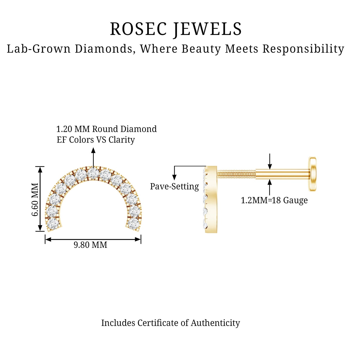 Certified Diamond Half Circle Earring for Piercing