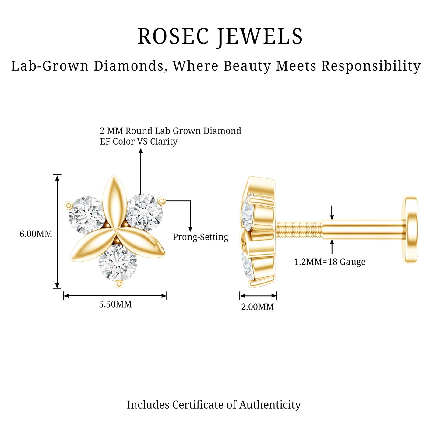 Brilliant Cut Diamond Floral Earring for Conch Piercing
