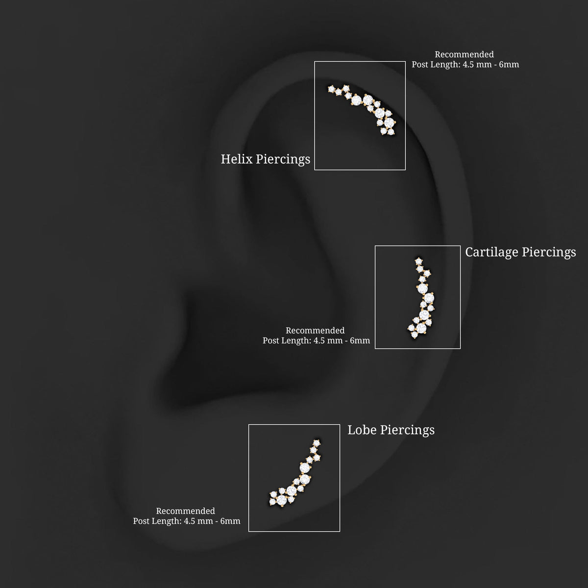 Diamond Cluster Crawler Earring for Helix Piercing