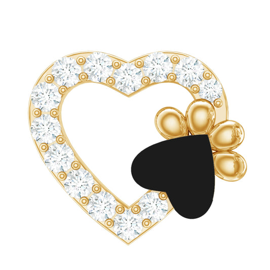 Sparkling Diamond Dog Paw Heart Earring with Black Enamel