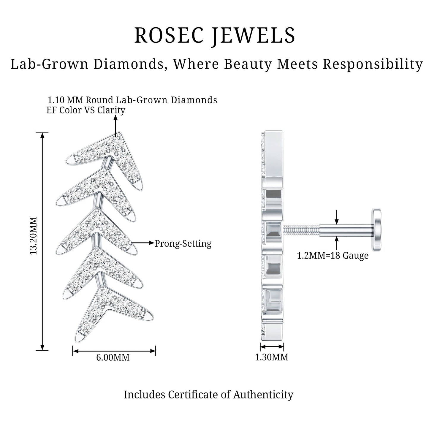 Minimalist Diamond Leaf Crawler Earring for Helix Piercing