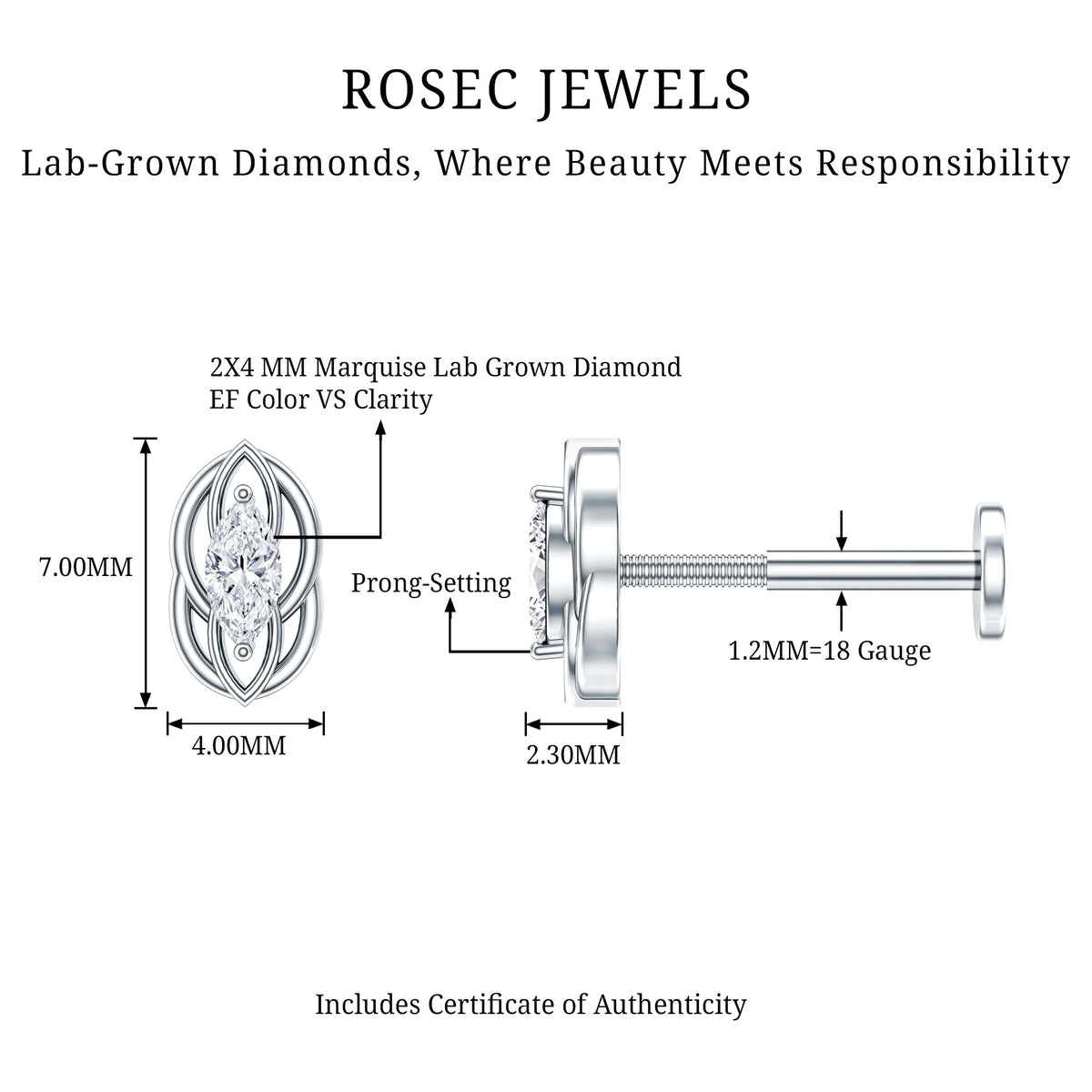 Marquise Diamond Solitaire Cartilage Earring