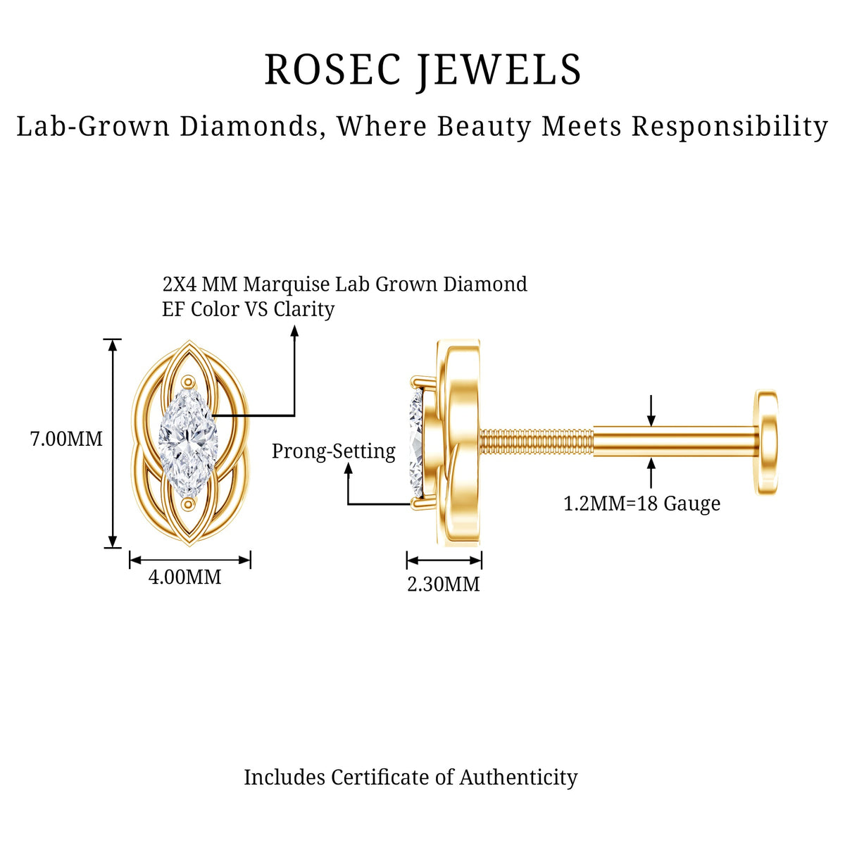 Marquise Diamond Solitaire Cartilage Earring