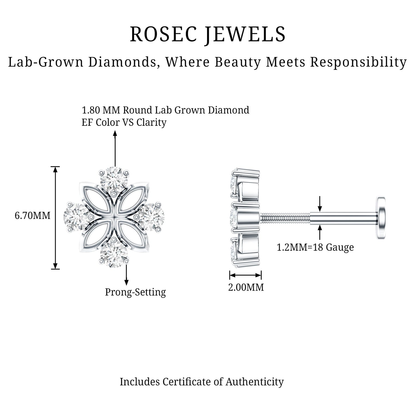 Nature Inspired Certified Diamond Flower Earring for Helix Piercing