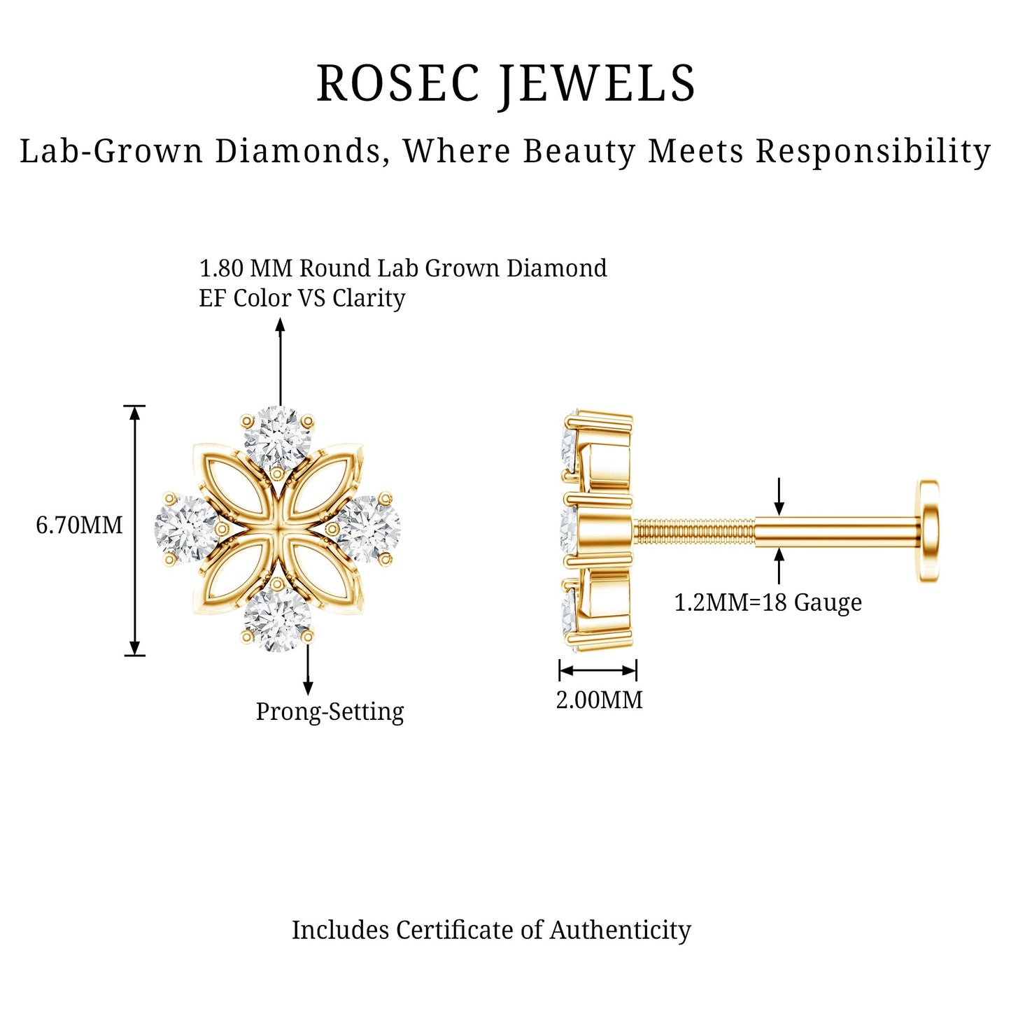 Nature Inspired Certified Diamond Flower Earring for Helix Piercing