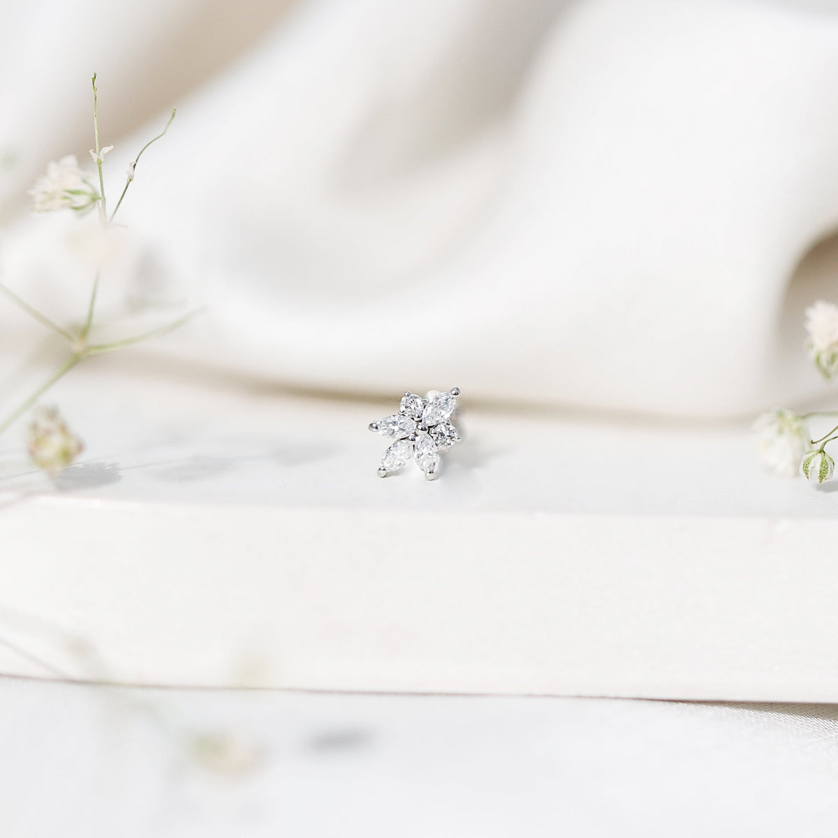 Marquise Diamond Cluster Flower Earring with Flat Back