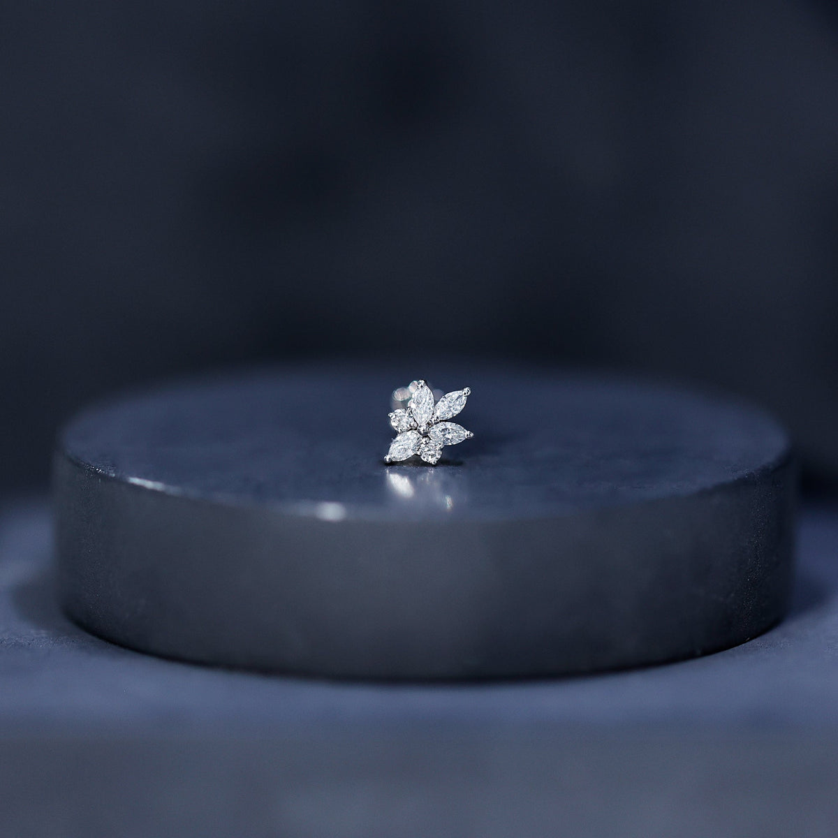 Marquise Diamond Cluster Flower Earring with Flat Back