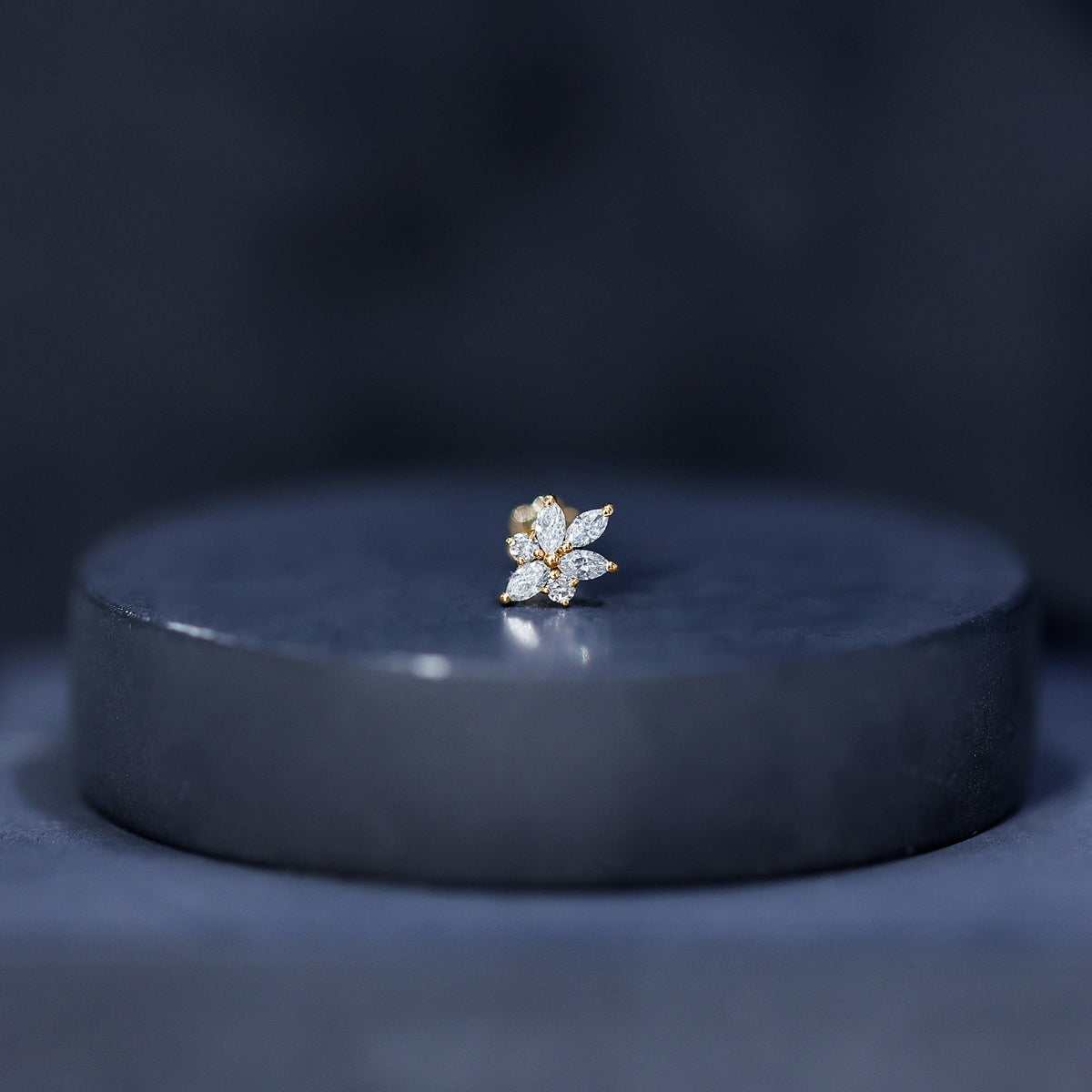 Marquise Diamond Cluster Flower Earring with Flat Back