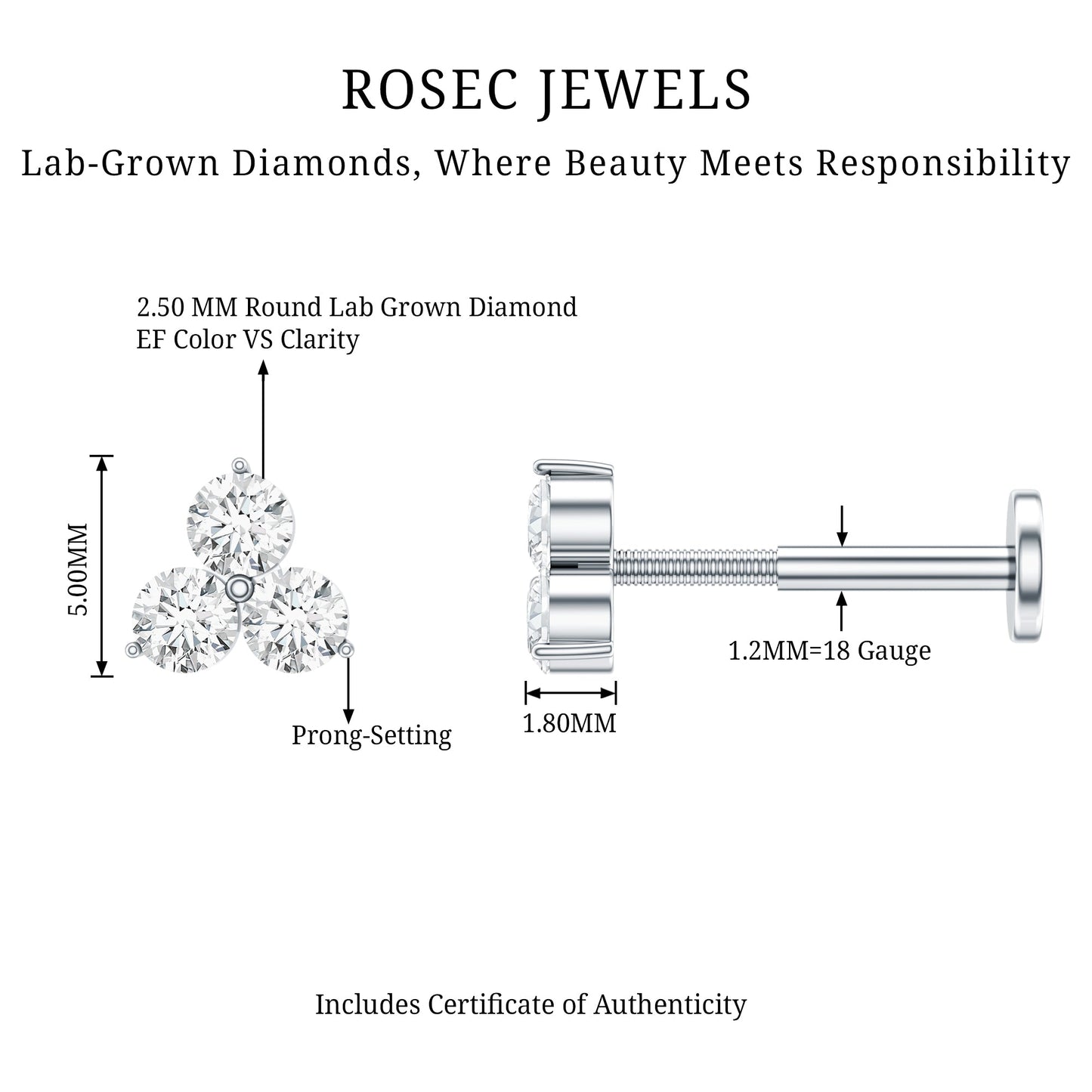 Dainty Diamond Trio Earring for Helix Piercing