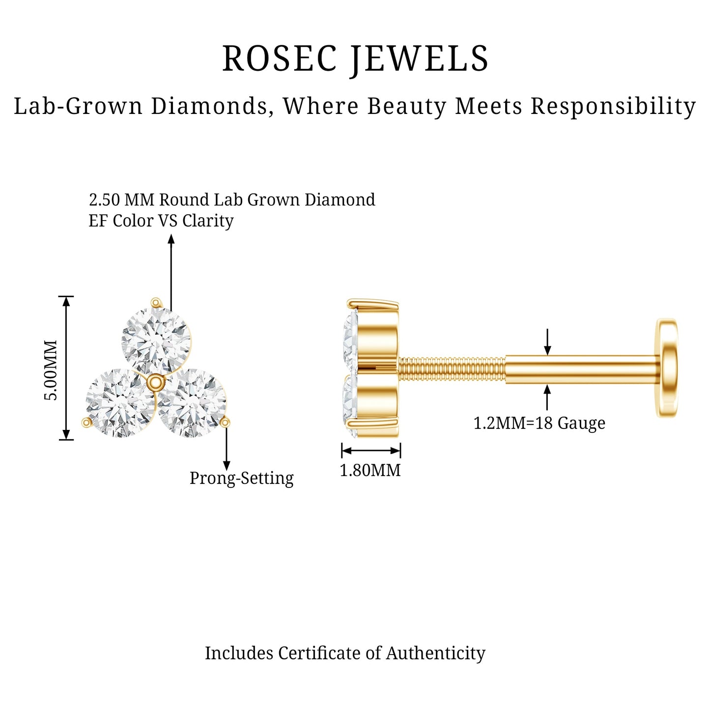 Dainty Diamond Trio Earring for Helix Piercing