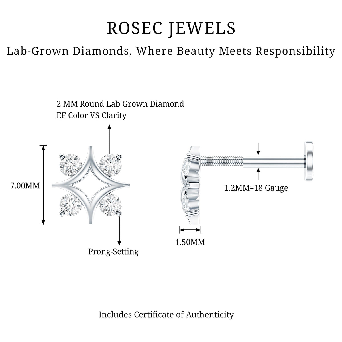 Round Cut Diamond Star Earring for Helix Piercing